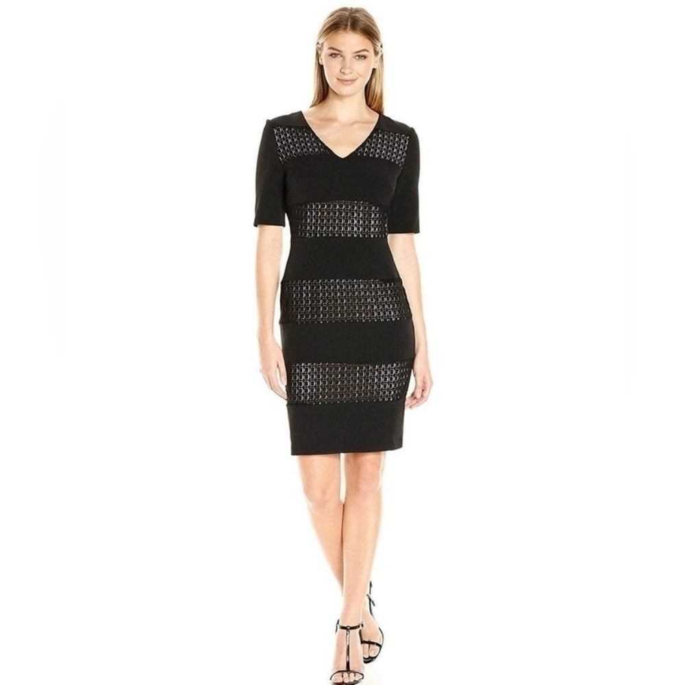 Maggy London Short Sleeve Casual Black Sheath Dress